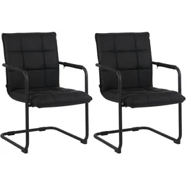 CLP 2er Set Stühle Gandia Echtleder I Freischwinger Mit Armlehnen I Gepolsterte Esszimmerstühle, Farbe:schwarz, Gestell Farbe:schwarz