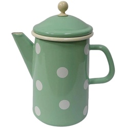 Linoows Kanne Emaille Kaffeekanne, Deckelkanne, Henkelkanne, 1.6 l, (Set), Nostalgie Kaffeekanne Mint mit weißen Tupfen 1,6 Liter grün