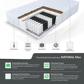 Fdm Matratze 180x200 cm Taschenfederkern H3 H4 24 cm NATURAL MAX 7 Zonen Kokos