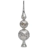SIKORA SP4Se große ausgefallene Christbaumspitze aus irisierendem Klar Glas mit Antik SILBER Dekor H 30cm