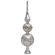SIKORA SP4Se große ausgefallene Christbaumspitze aus irisierendem Klar Glas mit Antik SILBER Dekor H 30cm