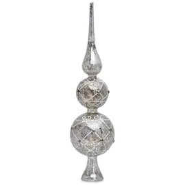 SIKORA SP4Se große ausgefallene Christbaumspitze aus irisierendem Klar Glas mit Antik SILBER Dekor H 30cm