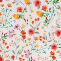 SCHÖNER LEBEN. Cord Stoff Babycord Baumwolle Blumenwiese Blumen Klee Ecru 1,45m Breite