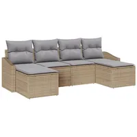 VidaXL 6-teiliges Garten-Esszimmer Set mit Kissen Beige Poly Rattan