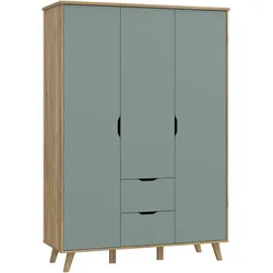 Drehtürenschrank FORTE "Vankka, OTTOs Choice, Kleiderschrank, viel Stauraum", planken eiche, salbei, B:139,4cm H:201,5cm T:52,7cm, Schränke, Made in Europe,mit Einlegeböden+Kleiderstange+Schubladen,grifflos, Topseller