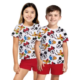 MICKEY MOUSE Disney Mickey Mouse Schlafanzug Pyjama Set Kurzarm Oberteil Hose in rot/weiß - rot - 110, - 116,