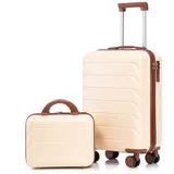 i@home Kofferset 14"/19" 2-teiliger Koffer, 4 Rollen, (2 tlg), ABS-Spinner-Kofferset mit Zahlenschloss & 14" Kosmetiktasche beige