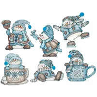 Design Works Crafts Kreuzstich Stickpackung Weihnachtsbaum-Dekoration Kakao-Schneemänner 6er Set,