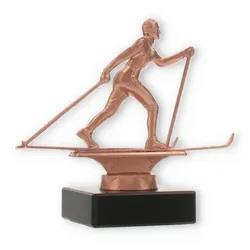 Pokal Metallfigur Skilanglauf bronze auf schwarzem Marmorsockel 12,5cm