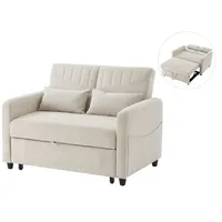 SeedWave Schlafsofa mit Ausziehfunktion,verstellbarer Rückenlehne (110°/145°/180),2Sitzer, Baumwoll-Leinenbezug,Seitentaschen,2 Kissen,platzsparend und wandelbar beige