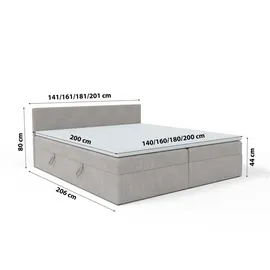 FEDVE Boxspringbett Bett Verdig Doppelbett Bettkästen Hellgrau 140x200 - Hellgrau