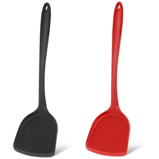 2 Stück Silikon Wok Spatel, Antihaft BPA-freie Hohe Hitzebeständige Praktische Küchenutensilien zum Kochen, Backen, Eierdrehen, Pfannkuchen, Burger, Antihaft Silikon mit Edelstahl Core