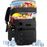 RAINSMORE Kühlrucksack 30L Auslaufsicher Groß Thermo Kühltasche Rucksack Doppeldeck Isolierter Picknickrucksack für Familie Outdoor BBQ Schwarz