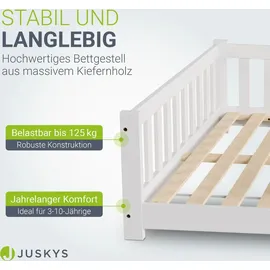 Juskys Kinderbett Naya 140 x 200 cm Kiefer massiv weiß