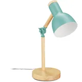 Relaxdays Schreibtischlampe, verstellbare Retro Tischlampe, Holz Metall, E14, Leselampe, HxD 45,5 x 14,5 cm, mintgrün