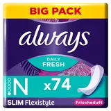 Always Daily Fresh Slipeinlagen Damen, Slim Flexistyle (74 Binden) Big Pack, mit frischem Duft, passend für alle Slipformen, atmungsaktiv, flexibel