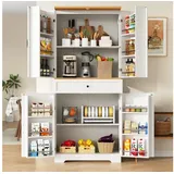 IDEASY Buffet Küchenschrank mit 12 Türfächern & Schubladen (80x40x180cm) Moderner Snack-Aufbewahrungsschrank, Buffetschrank weiß