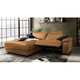 KAWOLA Sofa LOLA Ecksofa Stoff cognac mit motorischer Relaxfunktion Recamiere links - Braun