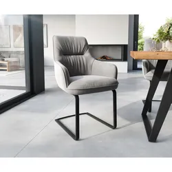 DELIFE Cantilever Zelia-Flex avec accoudoirs velours gris pied cantilever plat noir ressorts ensachés, Chaises de salle à manger