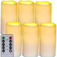 HjingChen 6 Stück Wasserdichte flammenlose Plastikkerzen im Freien mit Fernbedienung und Timer, LED flackernde batteriebetriebene elektrische Säulenkerzen für Camping, Hochzeiten