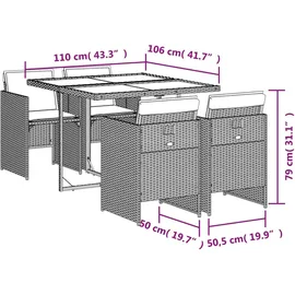 vidaXL 5-tlg. Garten-Essgruppe mit Kissen Schwarz Poly Rattan