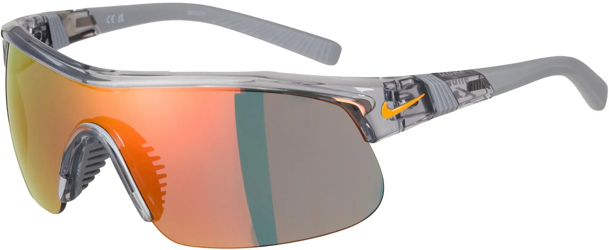 Nike SHOW X1 Brille in shiny wolf grey-orange mirror, Größe Einheitsgröße - grau