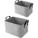 TSQZE 2 Stück Filz Korb Aufbewahrung Aufbewahrungskorb Mit Zwei Henkeln, Faltbar Felt Storage Basket, Aufbewahrungsbox Für Kleidung, Handtücher, Accessoires Und Aufzubewahren (S+L,Grau)