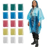 Relaxdays Regenponcho Einweg, 15er Set, Einmal Regencape mit Kapuze, 5 Farben, Notfallponcho für Damen & Herren, bunt, 95 x 120 cm
