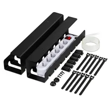 Relaxdays Kabelkanal Schreibtisch, 2er Set, Kabelmanagement, HBT: 10 x 43 x 10 cm, Zubehör zum Fixieren, schwarz