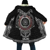 Wikinger Umhang Mit Kapuze Herren,Schwarzer Umhang Mit Ärmeln Für Männer, Sherpa Fleece Winter Mantel Herren Lang,Runen Der Nordischen Mythologie Decken Kuscheldecke Mit Ärmeln,XL