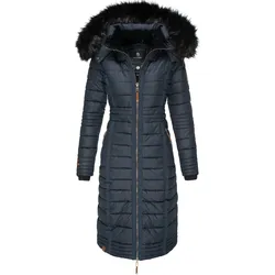 NAVAHOO Damen Wintermantel langer Winter Steppmantel mit Kunstfellkapuze Umay