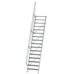 Alutreppe 16 Stufen, 60°, Breite 800mm, einseitiger Handlauf, Stufentiefe 200mm