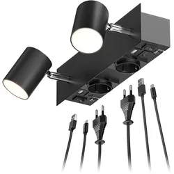 ledscom.de Wandleuchte WAIKA, 2-flammig, Schalter, {farbe}, 2 Steckdosen, USB-C, USB-A, 2x GU10 max. 15W