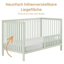 Kids Collective Babybett Kinderbett Gitterbett mit Rausfallschutz Baby Bett | stabiles Buchenholz | Juniorbett | Europe | Kinderzimmer Jugendzimmer... | Grün