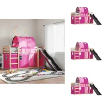 Etagenbett mit Rutsche und Gardinen Rosa 80x200 cm - Etagenbett - Hochbett - Kinderbett - Holzbett - Kiefernholz