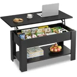 WLIVE Couchtisch Höhenverstellbar und Ausziehbar, Couchtisch Holz mit Stauraum (Wohnzimmertisch für Wohnzimmer, Büro, 1 Tisch), 98 x 48 x 46 cm schwarz 98 cm x 59 cm x 48 cm