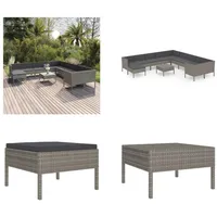 vidaXL 12 tlg. Garten Lounge Set mit Auflagen Poly Rattan Grau - Garten-Sofagarnitur - Garten-Sofagarnituren - Gartensofa-Set - Gartensofa-Sets - Grau