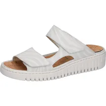 WALDLÄUFER Pantolette WALDLÄUFER "H-WILLOW", Damen, Gr. 7, weiß, Veloursleder, metallic, Basic, Schuhe Pantolette, Sommerschuh, Hausschuh, Klettschuh in Komfortweite H (= sehr weit)