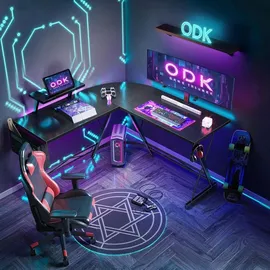 ODK Gaming Tisch Eckschreibtisch L-Form Monitorständer Schwarz 127 x 127