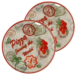 2er Set Pizzateller Charme Red - Rom rot - 33cm - 04018#ZCHAR