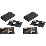 Relaxdays Schieferplatte 6er Set, 26 x 16 cm, zum Servieren & Beschriften, Buffet, Servierplatte rechteckig, anthrazit (Packung mit 2)
