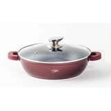 Platinum WOK Servierpfanne Schmorpfanne/ Niedrigtopf Kochtopf Induktion Ø24cm Aluguss Silikon-Griffe Burgundy