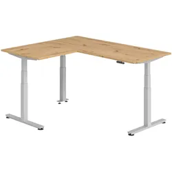 bümö Eckschreibtisch elektrisch höhenverstellbar L-Form: 180 x 160 cm in Asteiche, Gestell silber - Stehschreibtisch mit Memory-Steuerung,