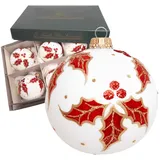 Krebs Glas Lauscha Weihnachtskugeln Silber mit Ilex 6er-Set 8cm