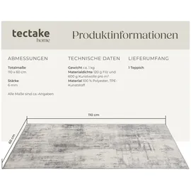 Tectake Vintage Designer Teppich Nadira Verschiedene Größen Abstraktes Verwaschenes Muster 60 x 110 cm 110 x 60 x 0 60 cm Beige Grau