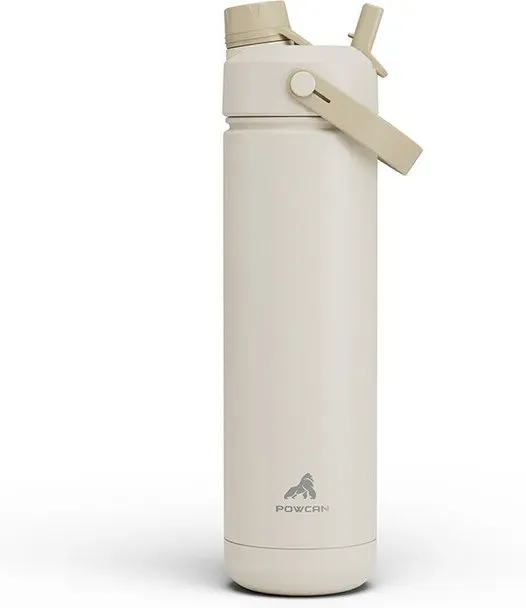 POWCAN by Meoky Sport-Trinkflasche mit zwei Öffnungen 26 Unzen (ca. 770 ml) mit Tragegriff – Haferflocken-Farbe