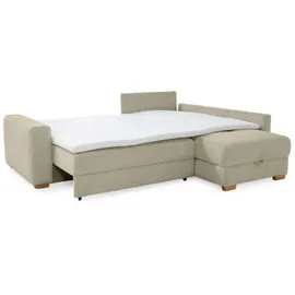 luma-home Dauerschlaf-Ecksofa Boxspring Federkern-Couch Topper Bettkasten, Cord Beige Grau / 15212