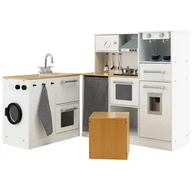Costway Spielküche Kinderküche aus holz, Küchen-Spielzeugset inkl. Hocker & Spielzubehör
