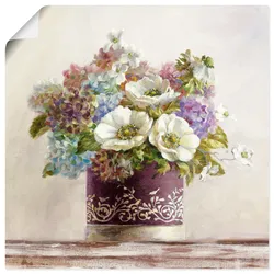 Wandbild ARTLAND "Anemonen in Auberginer Hutschachtel", lila (farbe bild(er): lila), B:30cm H:30cm T:0,1cm, Papier, Bilder, als Leinwandbild, Poster, Wandaufkleber in verschied. Größen