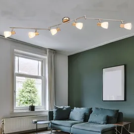 GLOBO Decken Lampe Schlaf Gäste Zimmer Glas Spot Licht-Schiene Holz Leuchte verstellbar